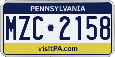 PA license plate MZC2158