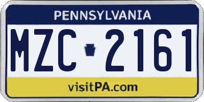 PA license plate MZC2161