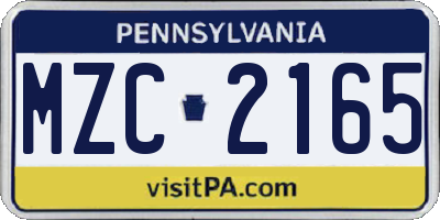 PA license plate MZC2165