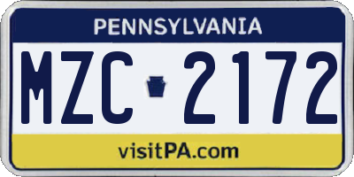 PA license plate MZC2172