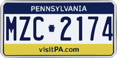 PA license plate MZC2174