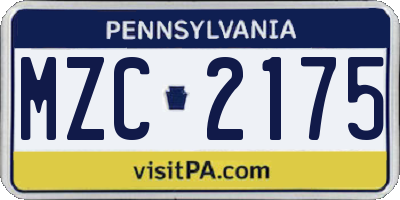 PA license plate MZC2175