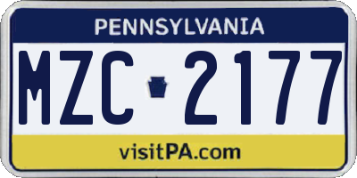 PA license plate MZC2177