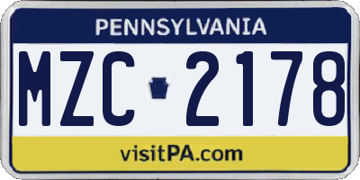 PA license plate MZC2178