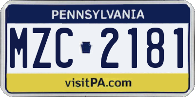 PA license plate MZC2181