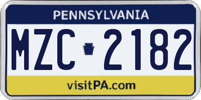 PA license plate MZC2182