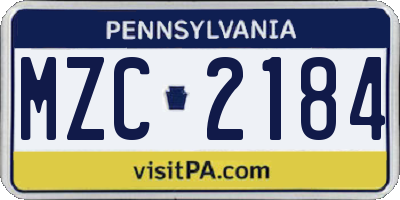 PA license plate MZC2184