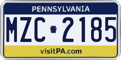 PA license plate MZC2185