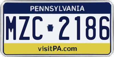 PA license plate MZC2186