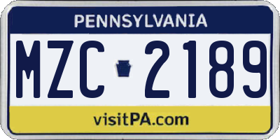 PA license plate MZC2189