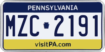 PA license plate MZC2191
