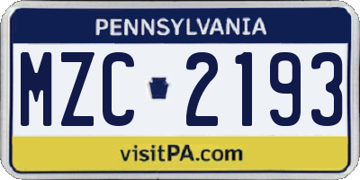 PA license plate MZC2193