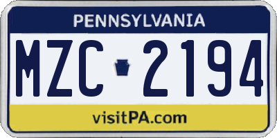 PA license plate MZC2194
