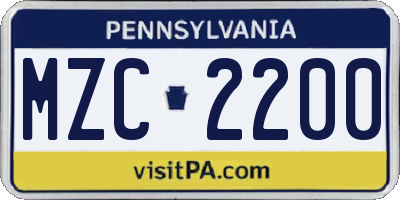 PA license plate MZC2200