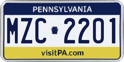 PA license plate MZC2201