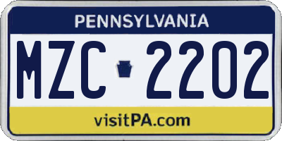 PA license plate MZC2202