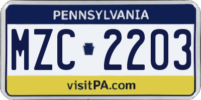 PA license plate MZC2203