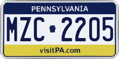 PA license plate MZC2205