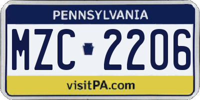 PA license plate MZC2206