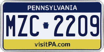 PA license plate MZC2209