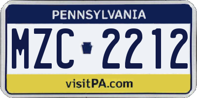 PA license plate MZC2212