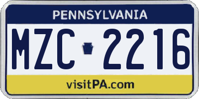 PA license plate MZC2216