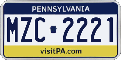 PA license plate MZC2221
