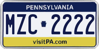 PA license plate MZC2222