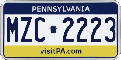 PA license plate MZC2223