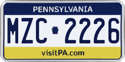 PA license plate MZC2226