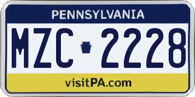 PA license plate MZC2228