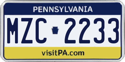 PA license plate MZC2233
