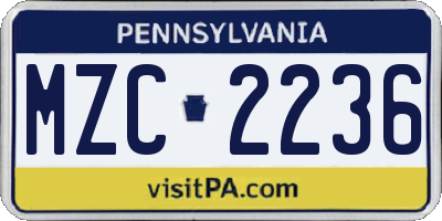 PA license plate MZC2236