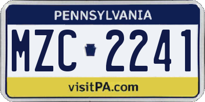 PA license plate MZC2241