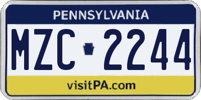 PA license plate MZC2244