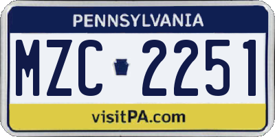 PA license plate MZC2251