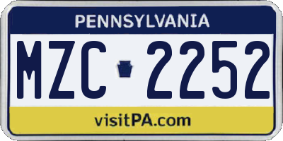 PA license plate MZC2252