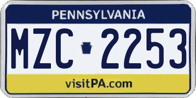 PA license plate MZC2253