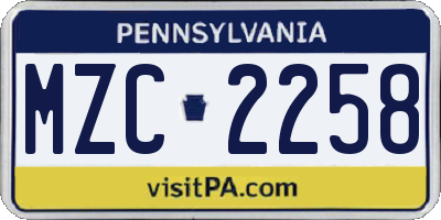 PA license plate MZC2258