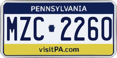 PA license plate MZC2260