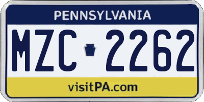 PA license plate MZC2262