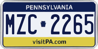 PA license plate MZC2265