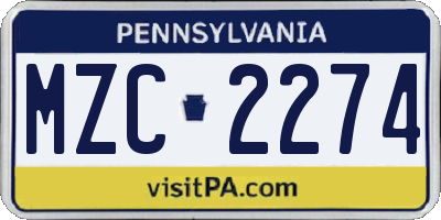 PA license plate MZC2274