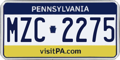 PA license plate MZC2275