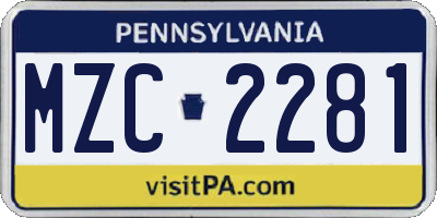 PA license plate MZC2281