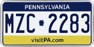PA license plate MZC2283
