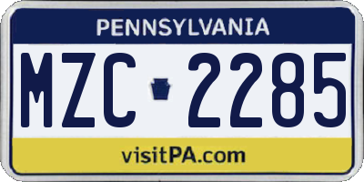 PA license plate MZC2285