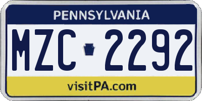 PA license plate MZC2292
