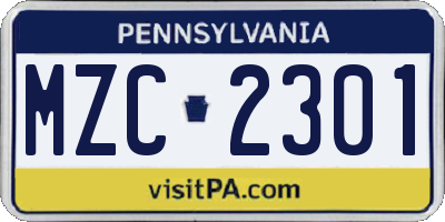 PA license plate MZC2301