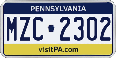 PA license plate MZC2302
